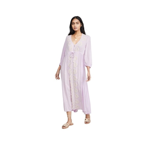 FREE PEOPLE Lilac Blossom Embroidered Fable BoHo Midi Dress XL peasant coquette - Picture 15 of 16